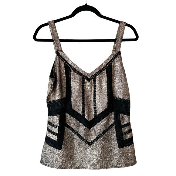 BKE Boutique Metallic Gold & Black Lace Cut Out Top Size Medium - Picture 1 of 4